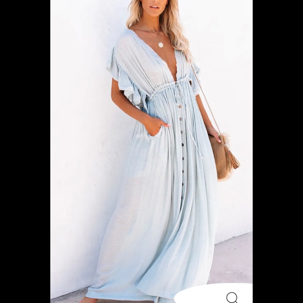 The Anika Pocketed Button Down Ruffle Maxi Dress